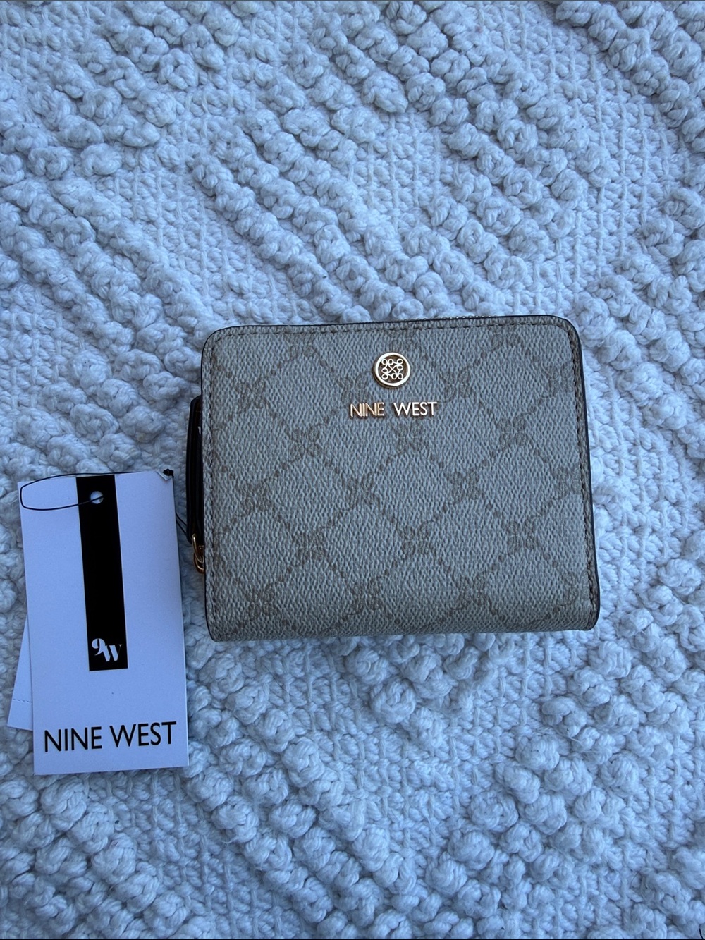Nine West Beige Taupe Monogram Zip-Around Wallet